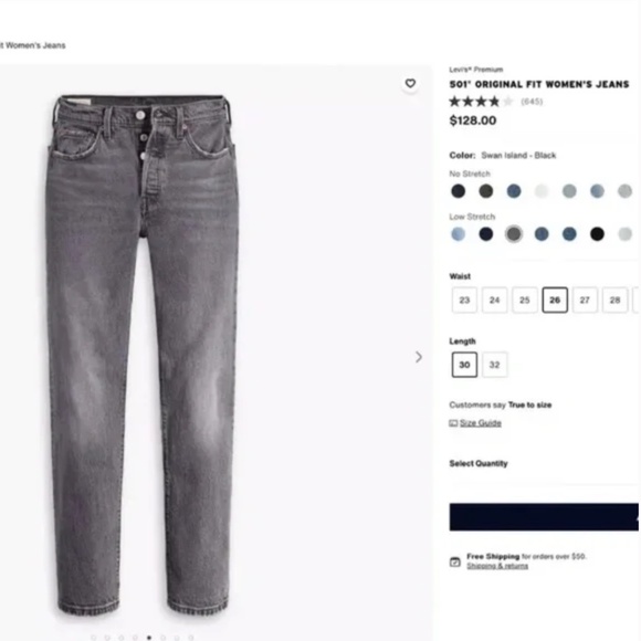 BNWT- Levi's Premium 501 Original Fit Grey Jeans (25) - Picture 9 of 11
